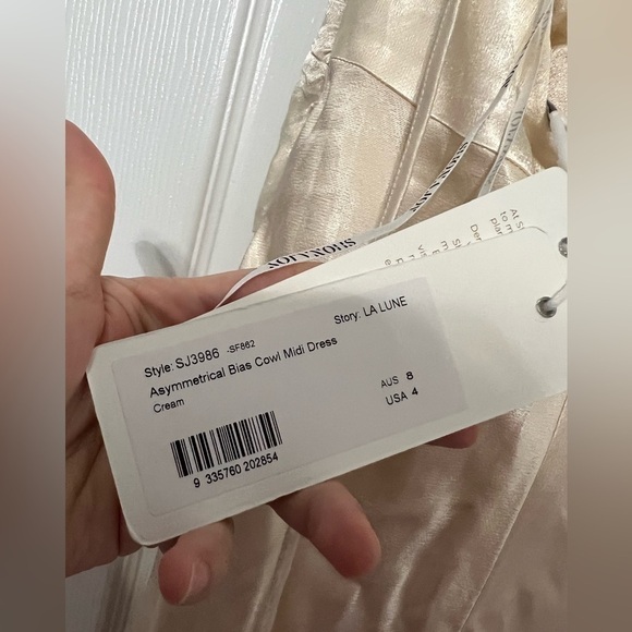 Shona Joy La Lune Asymmetrical Bias Cowl Midi Dress in Cream - Picture 5 of 6